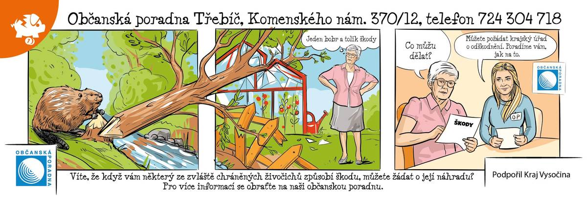 Občanská poradna Třebíč, z.s. je zapsaný spolek, který nabízí v Třebíči, Moravských Budějovicích, Velkém Meziříčí a Náměšti nad Oslavou bezplatnou sociální službu odborného sociálního poradenství. Služby v poradně poskytují sociální pracovníci.  Poradenské oblasti občanské poradny: Dluhová problematika (např. exekuce, oddlužení), pracovní právo a zaměstnanost, rodinné a mezilidské vztahy, majetkové vztahy, dědictví, ochrana spotřebitele, bydlení, sociální dávky a sociální služby, veřejná správa, trestní právo, občanské soudní řízení další.  V případě, že se nemůžete ze zdravotních či jiných závažných důvodů dostavit na kontaktní pracoviště, přijede po domluvě poradce až k Vám domů. Více informací naleznete zde: https://www.optrebic.cz/