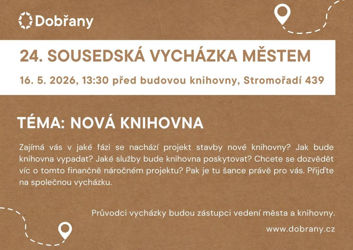 Zajímá Vás dění ve městě? Chcete znát podrobnosti k projektu výstavby nové knihovny? Pak máte jedinečnou šanci v sobotu 16.5.2026 ve 13:30.