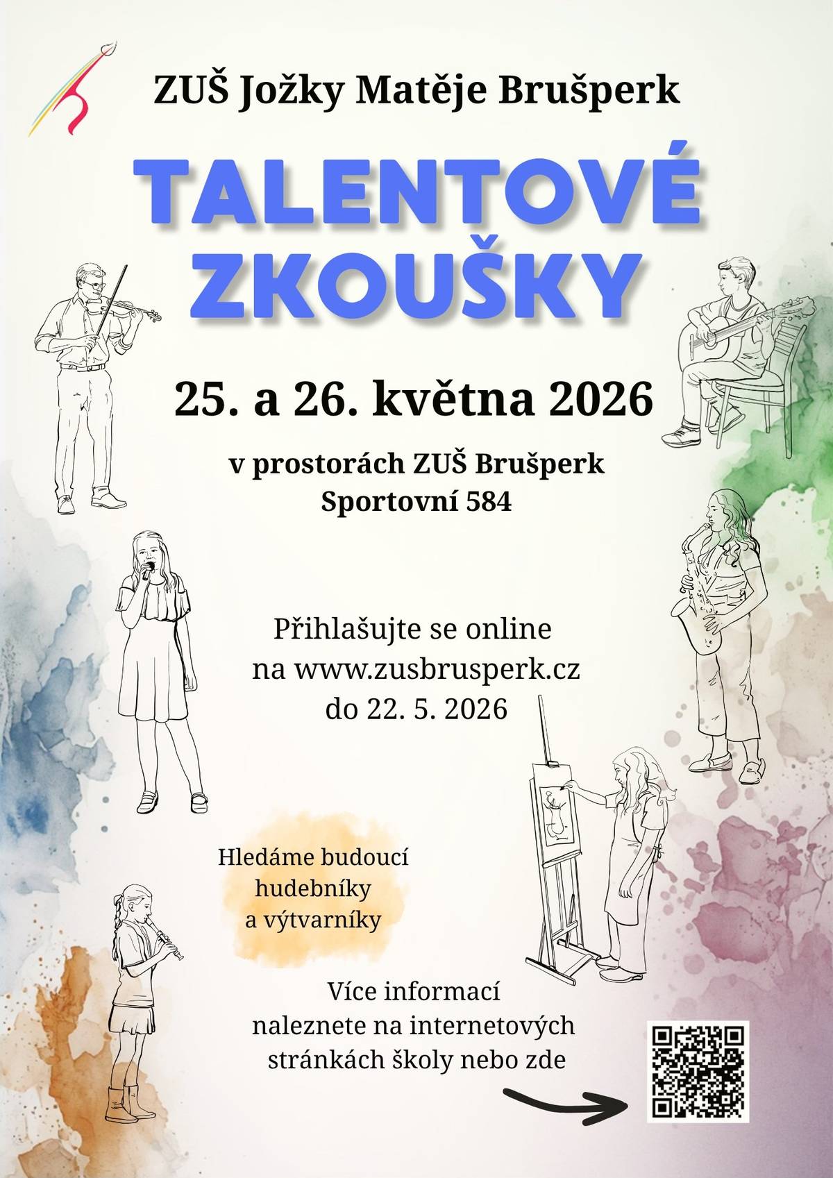 ZUŠ Jožky Matěje Brušperk - Talentové zkoušky - 25. a 26. května 2026