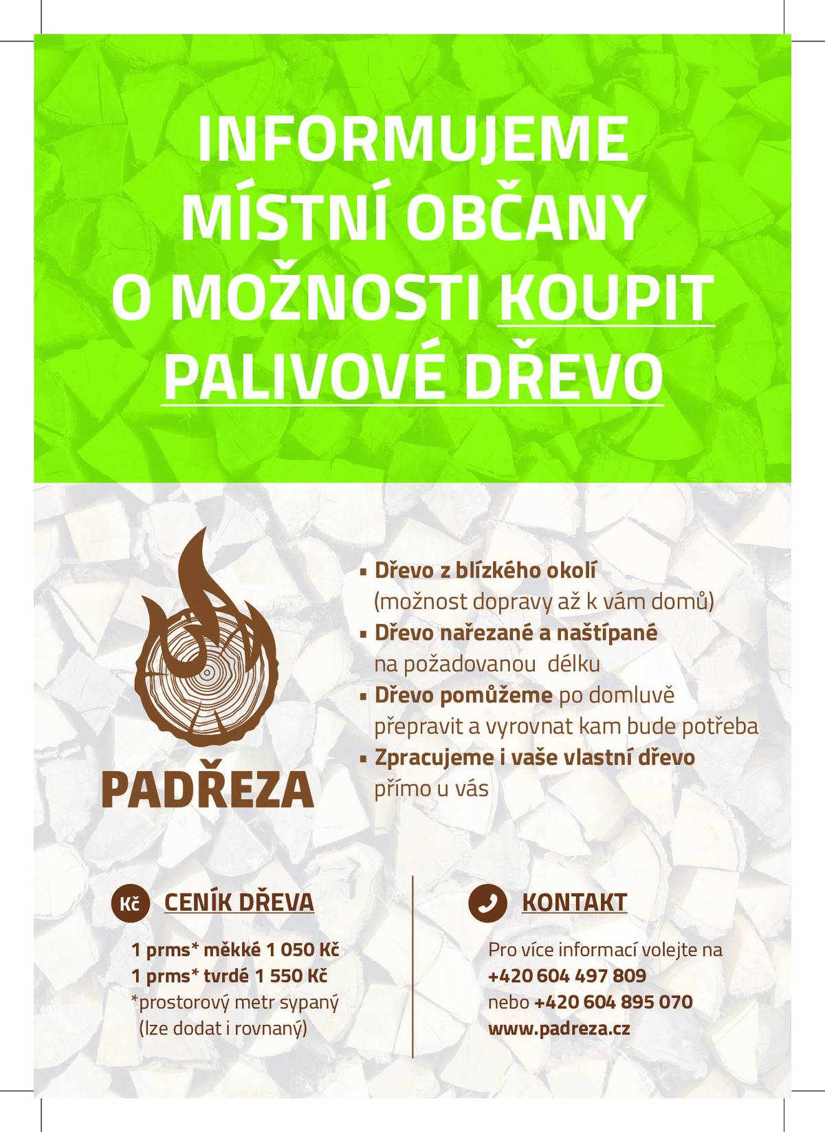 Firma PADŘEZA nabízí možnost koupě palivového dřeva.