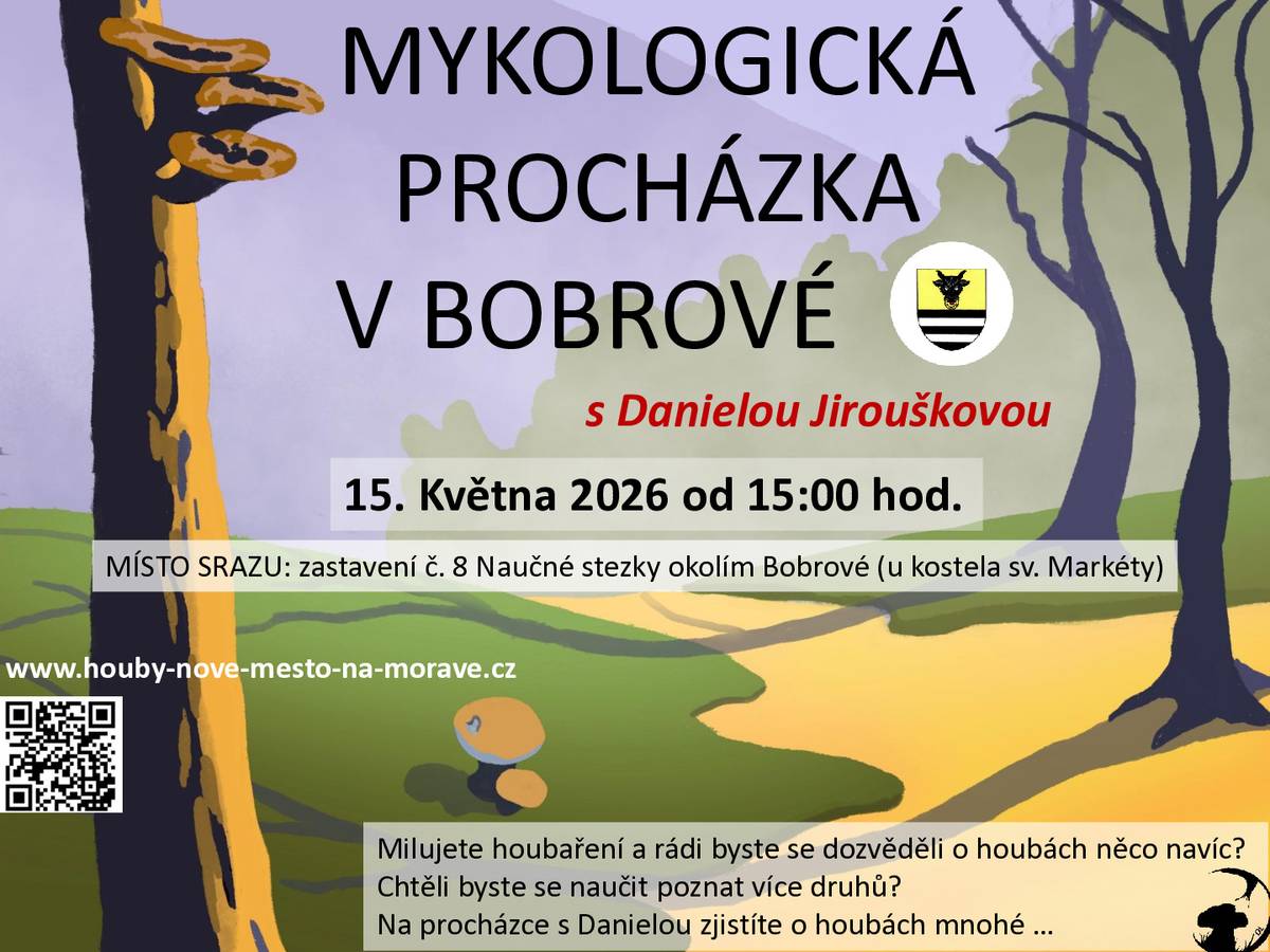 Srdečně zveme spoluobčany na mykologickou procházku, která se uskuteční 15. 5. 2026 od 15:00 hodin. Budeme vyrážet od kostela sv. Markéty. Těšíme se na Vás!