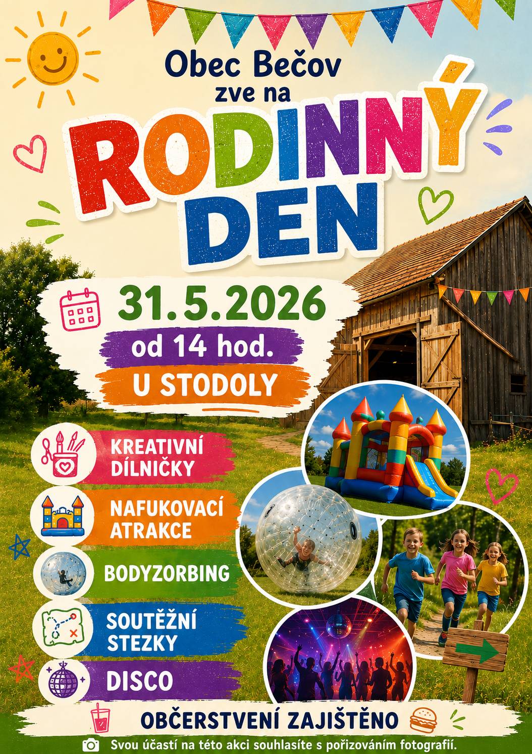 Obec Bečov zve na "Rodinný den" - 31.5.2026 od 14:00 hod. U stodoly.(viz. příloha).
