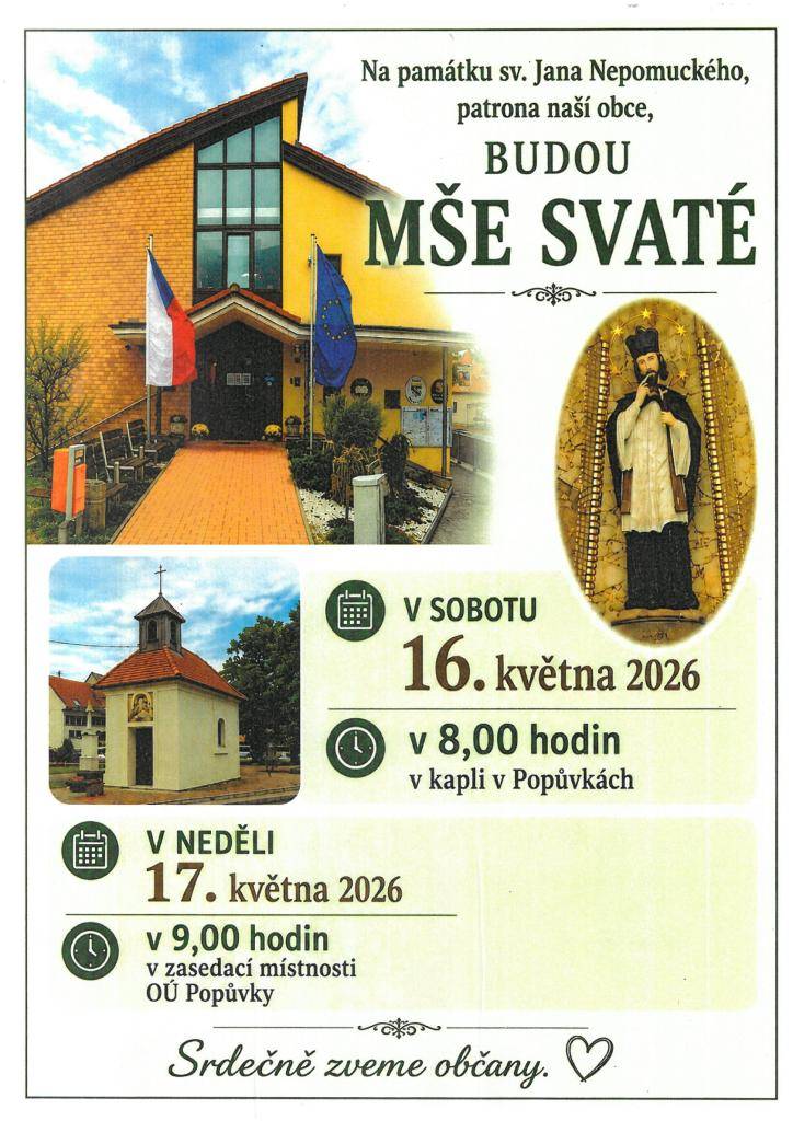 Zveme Vás na konání sobotní a nedělní hodové Mše svaté