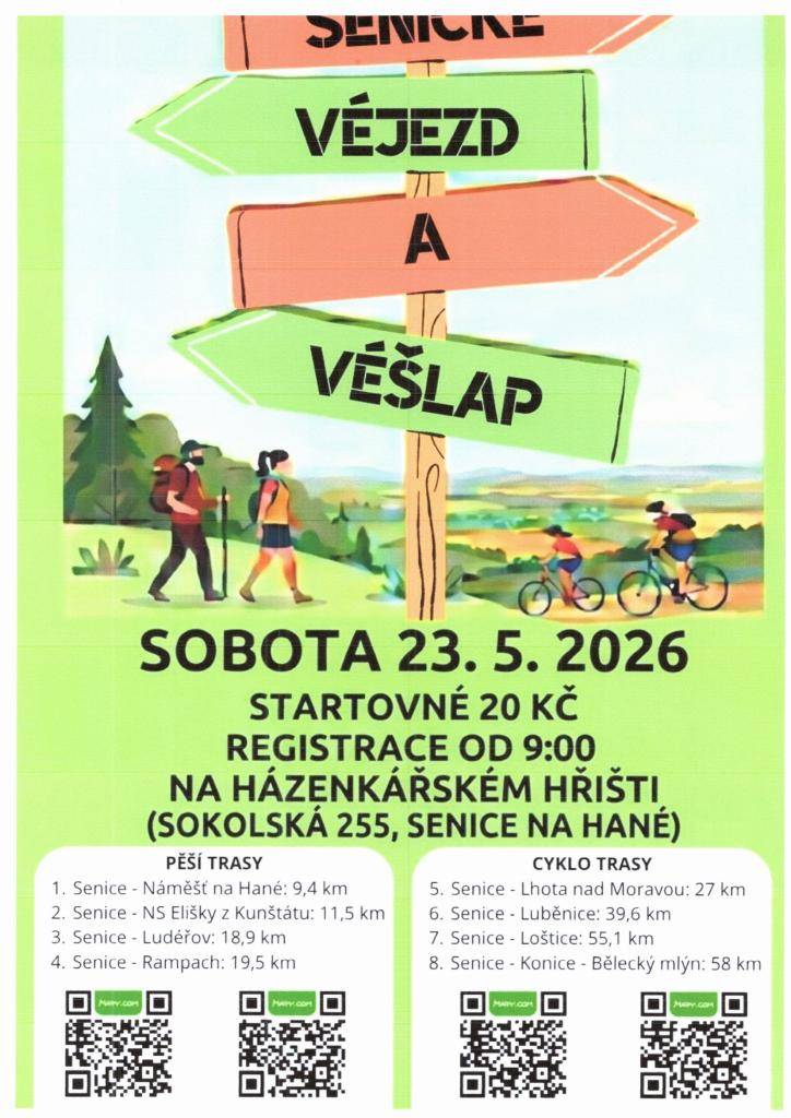 SENICKÉ VÉJEZD A VÉŠLAP 23.5.2026H  UDEBNÍ DOSTAVENÍČKO 17.5.2026  ČAROCNÝ LES 30.5.2026