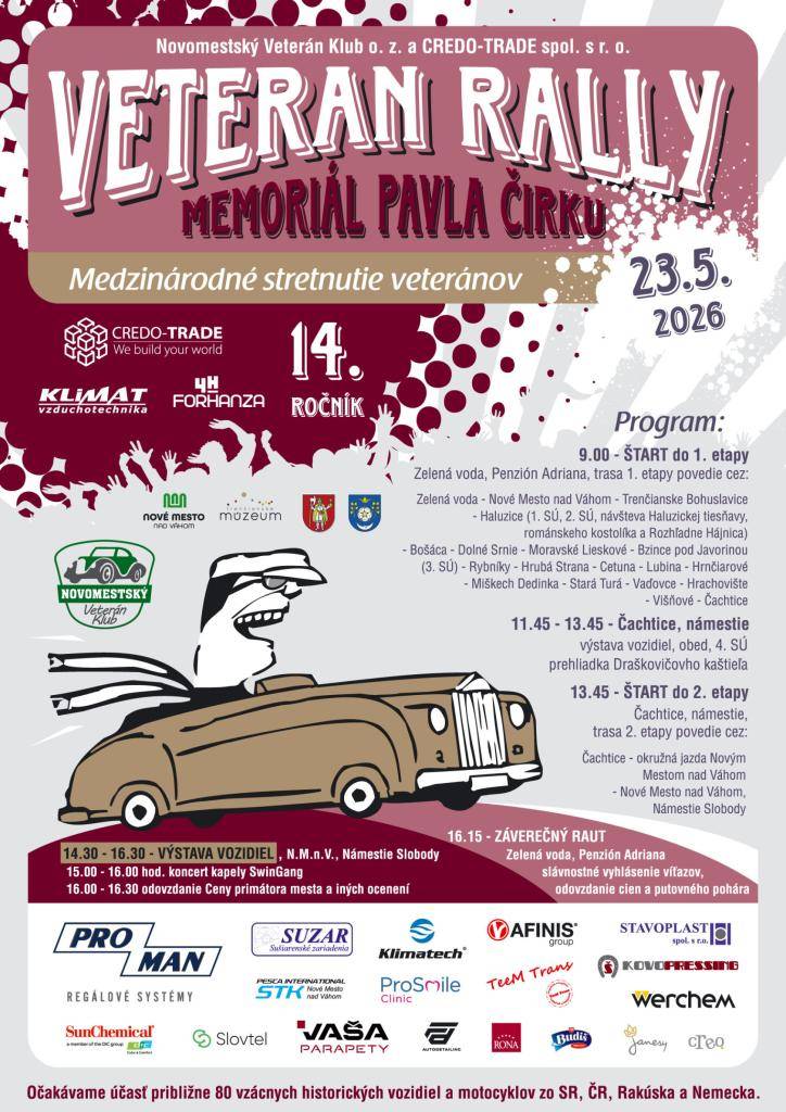 Dňa 23.05.2026 (v sobotu) v čase približne od 9,00 hod. budú prechádzať našou obcou historické vozidlá a motocykle v smere z Nového Mesta nad Váhom do Haluzíc.