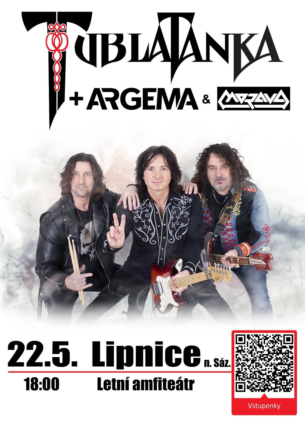 Pozvánka na koncert skupin Tublatanka, Argema a Morava. Amfiteátr Pod hradem    22.5.2026     18.00 hodi