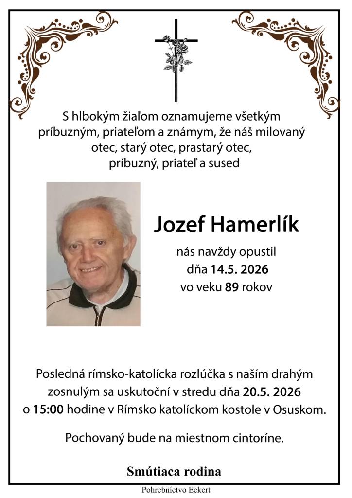 Smútočné oznámenie - Jozef Hamerlík