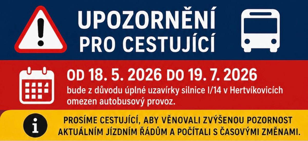Obec Rudník dne 13. 5. 2026 obdržela informaci od odboru dopravy a oddělení dopravní obslužnosti Královéhradeckého kraje o plánovaném omezení autobusové dopravy.