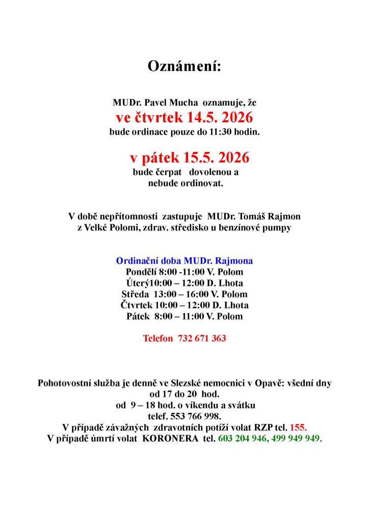 Oznámení.