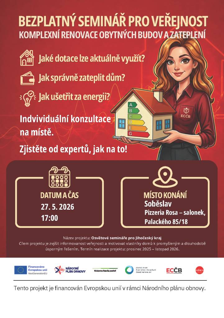 Plánujete renovaci domu? Využijte bezplatný seminář, který se uskuteční 27. května od 17 h v Soběslavi.