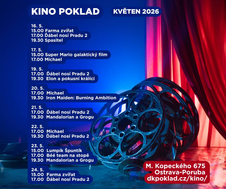 📍Už jste přemýšleli, kam si ve volném čase zajít v následujících dnech?  ✅ Hlavní třída, prostranství u kruhového objezdu 🤝Sdílko – pop-up expozice představující tvůrce a podnikatele z Moravskoslezského kraje 📅 do 26. 5. 2026 🌐 sdilko.cz     ✅ Arows Park ⚾ Arrows Ostrava x Třebíč Nuclears – extraliga baseballu 📅 17. 5. 2026 | 🕖 13.00 ⚾ Arrows Ostrava x SaBaT Praha – extraliga baseballu 📅 22. 5. 2026 | 🕖 19.00 ⚾ Arrows Ostrava x SaBaT Praha – extraliga baseballu 📅 23. 5. 2026 | 🕖 13.00 🌐 www.arrows.cz    ✅ Galerie Dukla 🎨 Ateliér venku – venisáž 📅 19. 5. 2026 | 🕔 16.30 🚶♂️ Třetí porubský obvod – komentovaná procházka s Petrem Lexou Přendíkem 📅 21. 5. 2026 | 🕔 17.00 ℹ️ zde  🎶 Limity hudby: Bliss Vision 97 📅 24. 5. 2026 | 🕔 17.00 🌐 galerie-dukla.cz    ✅ DK Poklad 🎭 Dream Factory – zahájení 18. ročníku divadelního festivalu 📅 22. 5. 2026 | 🕝 19.00 🌐 dkpoklad.cz ℹ️ zde   ✅ univerzitní aula VŠB-TUO 🧱 Svět fantazie z kostek – výstava LEGO modelů 📅 23.–24. 5. 2026 🎟️ vstupenky zde ℹ️ zde  ✅ Sportovní areál Poruba 🏈 ISMM Ostrava Steelers x Znojmo Knights – Snapbacks liga amerického fotbalu 📅 23. 5. 2026 | 🕖 15.00 🌐 ostravasteelers.cz  👉 Přehled dalších akcí v Porubě zde