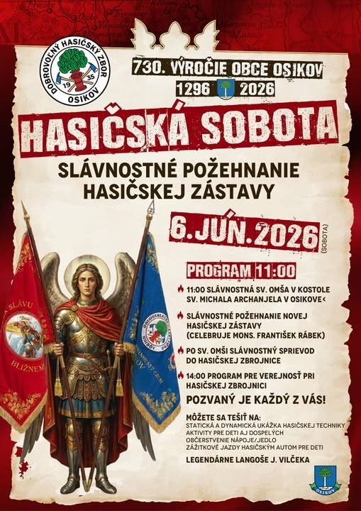 Srdečne Vás pozývame na sprievodnú akciu  v rámci osláv 730. výročia obce - Hasičskú sobotu 6. júna 2026.