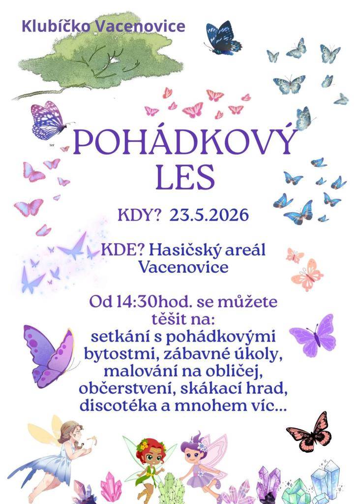 V sobotu 23.5.2026 od 14.30 v Hasičském areálu ve Vacenovicích.