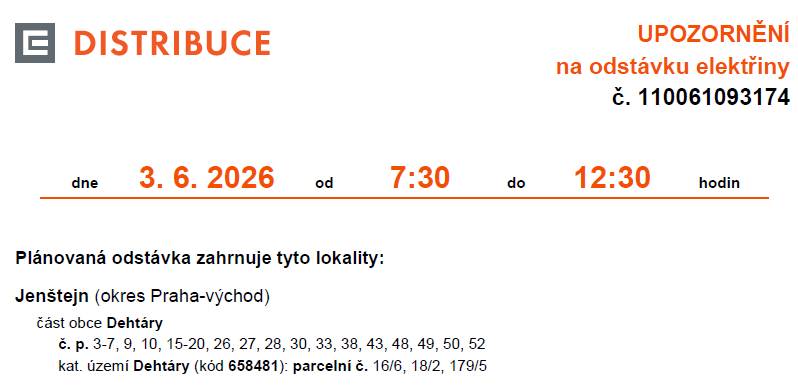 Středa 3. 6. 2026 od 7:30 do 12:30 hodin.