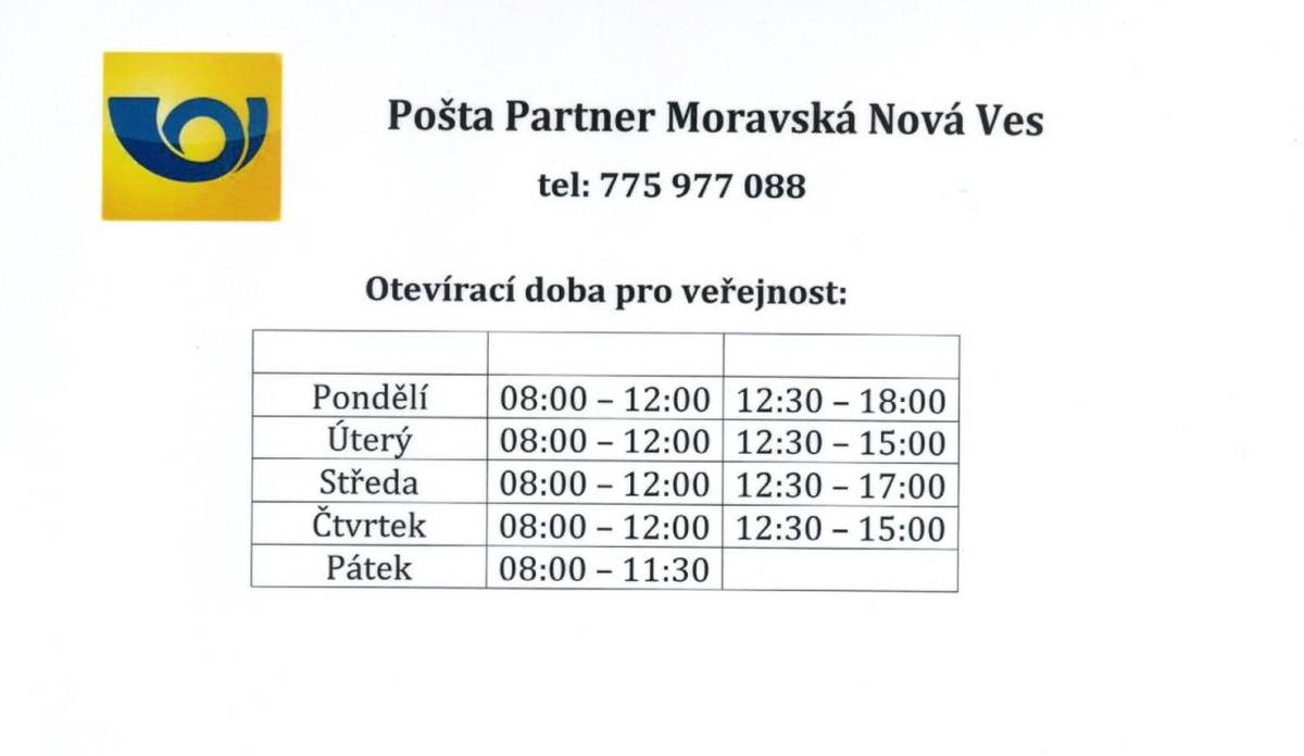 Změna otvírací doby Pošty Partner od 18.5.2026