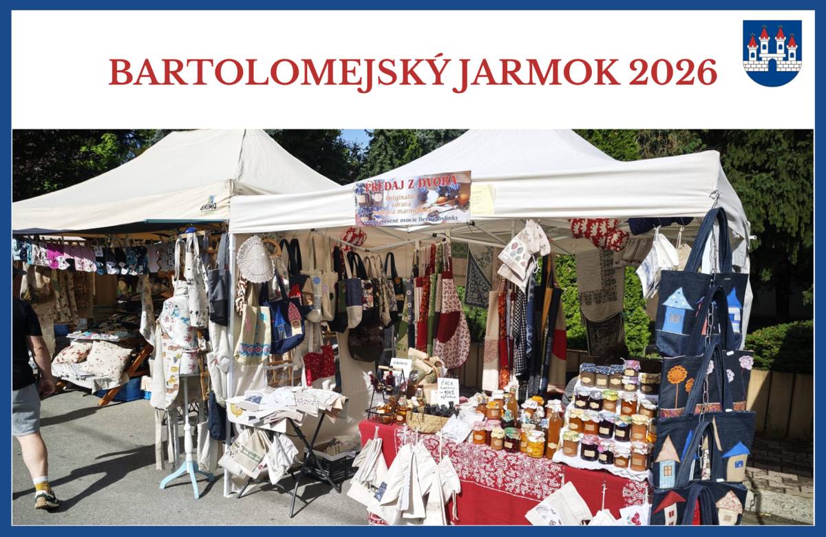 Pripomíname podnikateľom a prevádzkam na Mierovom námestí, Farskej a Ružovej ulici možnosť rezervovať si miesto pred svojou prevádzkou počas Bartolomejského jarmoku 2026. Termín na nahlásenie záujmu je do 17. júna 2026.
