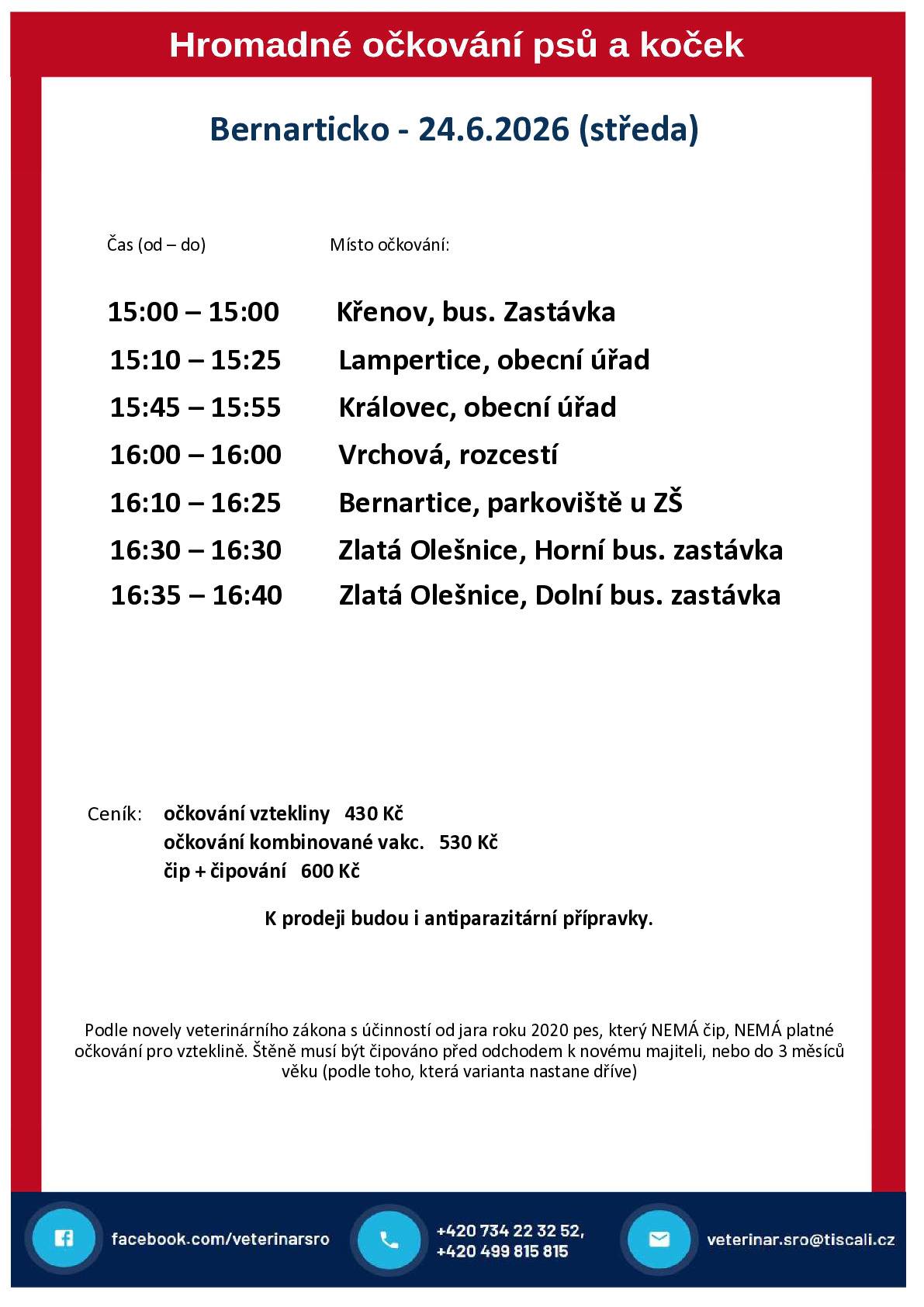 24.06.2026 očkování psů a koček.