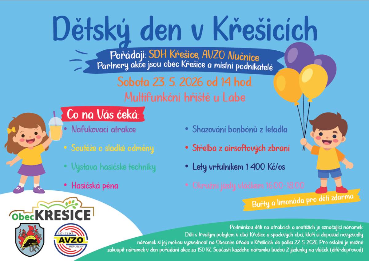 Tradiční den dětí se uskuteční v sobotu 23.05.2026