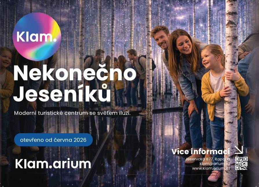 > Moderní turistické centrum se světem iluzí otevřeno od června 2026 na ulici Jesenická 877, Rapotín  > více informací klam@arium.cz, www.klam.arium.cz