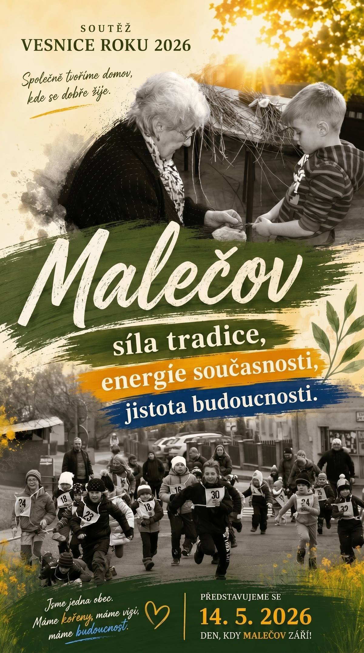 Dne 14.5.2026 proběhla prezentace obce Malečov v soutěži o vesnici roku. Celou prezentaci si můžete prohlédnout dnes 14.5.2026 od 17:00 do 22:00 a zítra 15.5.2026 od 18:00 do 21:00 v centru Malečov.