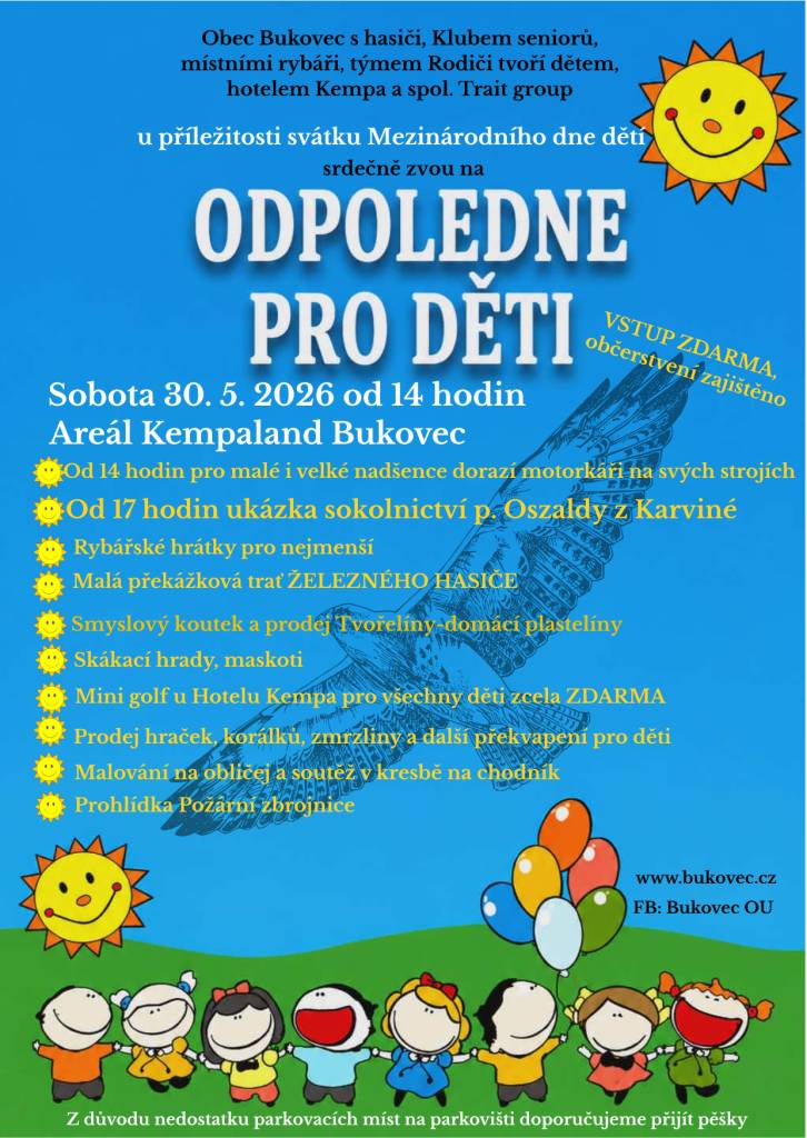 Srdečně zveme všechny malé i velké na zábavné odpoledne plné her, smíchu a zážitků u příležitosti Mezinárodního dne dětí.  Více viz plakát.
