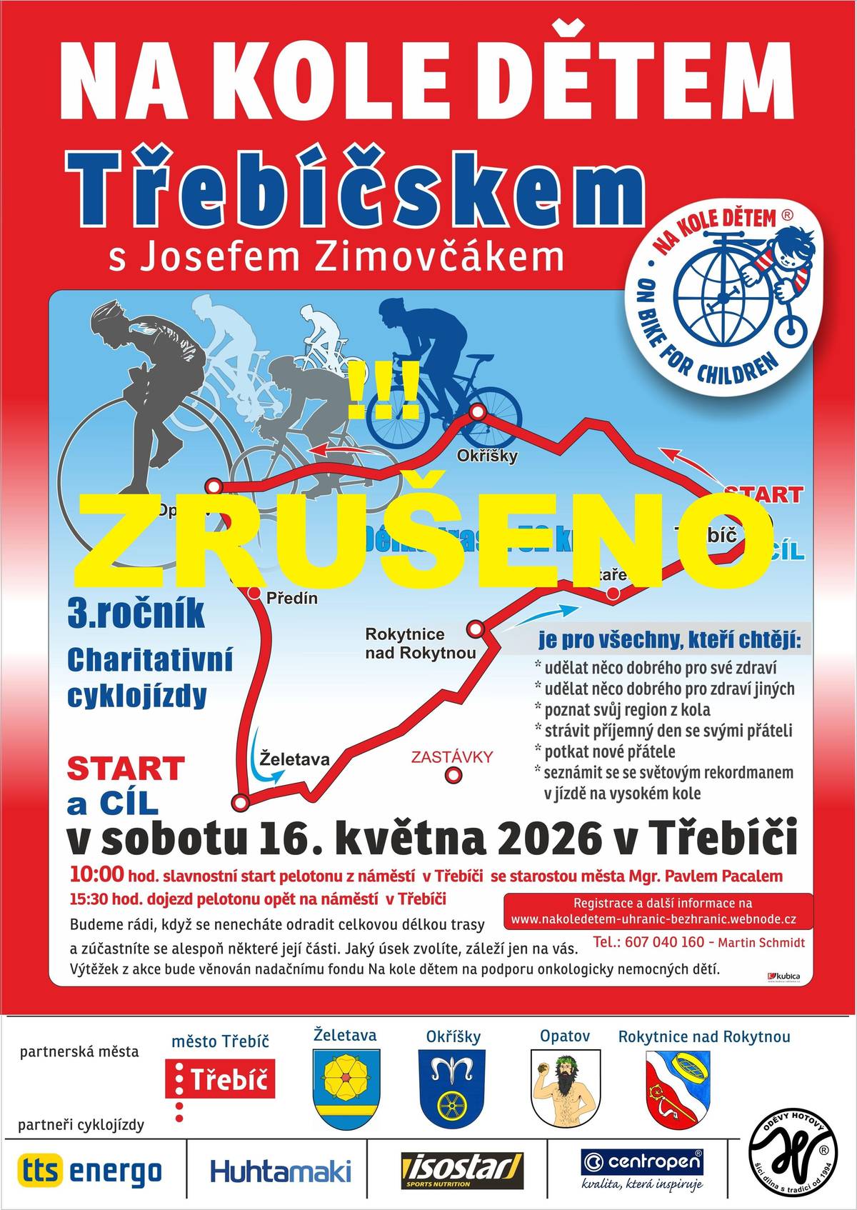 Z důvodu nepříznivé předpovědi počasí je sobotní akce NA KOLE DĚTEM ZRUŠENA.