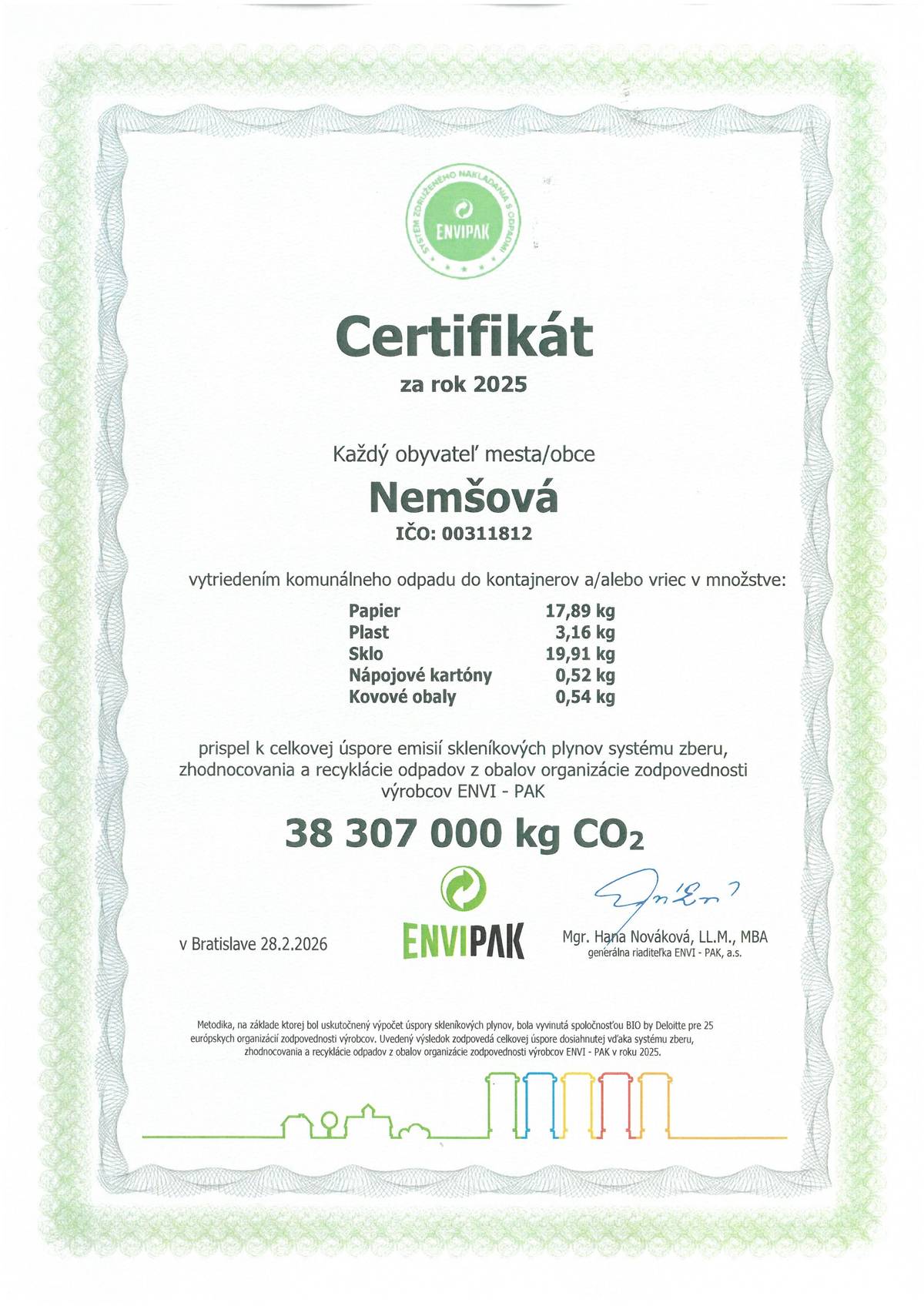 👏Spoločným úsilím zodpovedných občanov sme v roku 2025 vytriedili 42 kg odpadu na obyvateľa...  🙏Ďakujeme, že aktívne pristupujete k triedeniu odpadov...