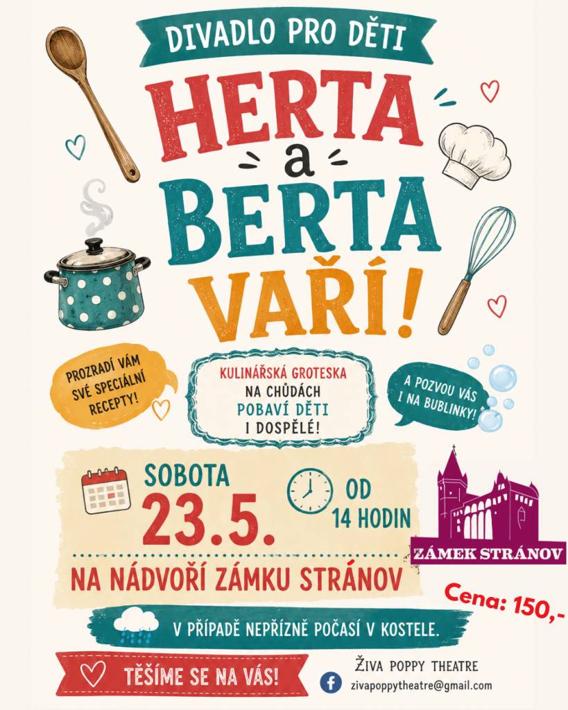 Zveme Vás dne 23. 5. 2026 od 14 hodin na divadlo nejen pro děti. Zámek a zámecká kavárna je otevřena od 10 - 16 hodin.