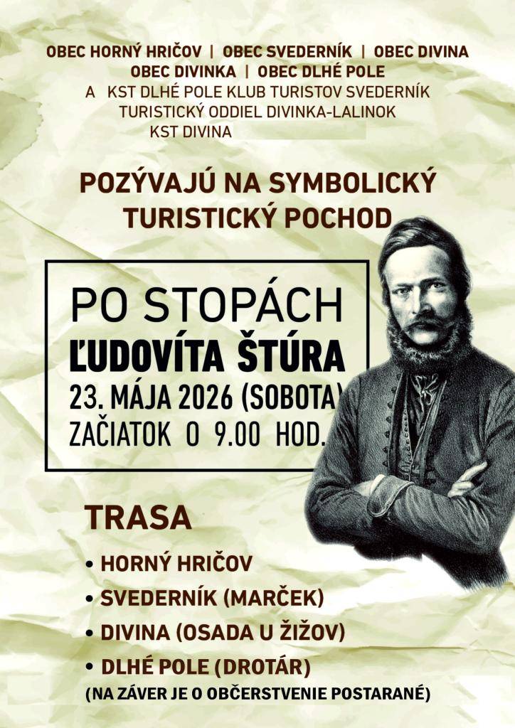 Pozývame všetkých občanov na akciu Po stopách Ľudovíta Štúra.