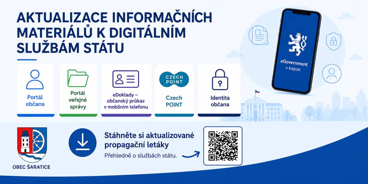 Státní správa se neustále modernizuje a s ní i digitální služby, které usnadňují komunikaci s úřady. Digitální a informační agentura pro vás připravila aktualizované informační materiály k nejvyužívanějším online službám státu. Letáky vám pomohou lépe se orientovat v moderním eGovernmentu.  👤 Portál občana  📂 Portál veřejné správy 🪪 eDoklady – občanka v mobilním telefonu 🏁 Czech POINT 🔐 Identita občana  Aktuální propagační letáky ke stažení: https://www.dia.gov.cz/cs/o-nas/propagacnimaterialy