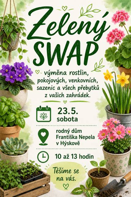V sobotu 23.5.2026 od 10:00 do 13:00 se koná v rodném domě Františka Nepila v Hýskově Zelený SWAP