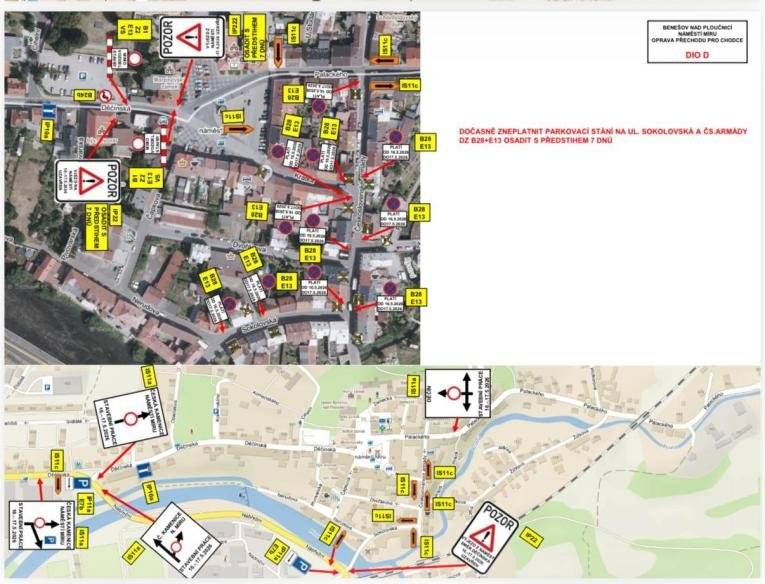 Ve dnech 16. – 17. 5. 2026 proběhne z důvodu realizace nového přechodu pro chodce úplná uzavírka části náměstí Míru. Po dobu uzavírky bude dočasně povolen obousměrný provoz v trase od nového mostu kolem cukrárny Pusinka směrem na náměstí.Žádáme všechny řidiče i chodce o zvýšenou opatrnost, respektování dopravního značení a děkujeme za trpělivost během realizace prací, které povedou ke zvýšení bezpečnosti v centru města.