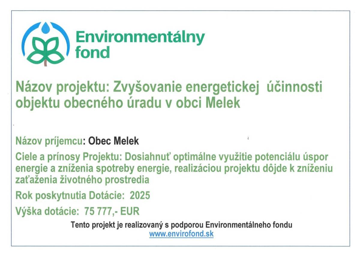 Zvyšovanie energetickej účinnosti objektu obecného úradu v obci Melek