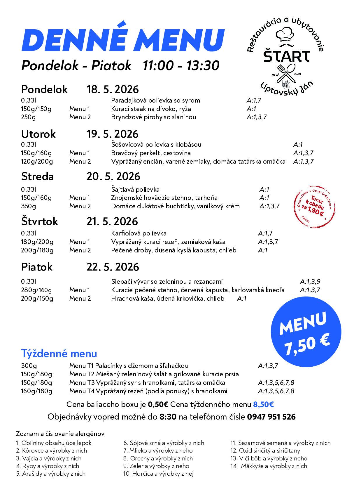 Nech sa páči, denné menu na nový týždeň.