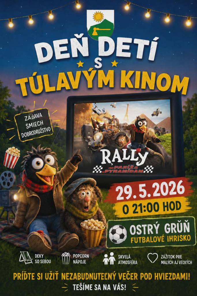 Pozývame všetky deti a  rodičov  na nezabudnuteľný večer   pod hviezdami. Oslávte s nami  Deň detí netradičným rozprávkovým  zážitkom priamo pod holým nebom - RALLY OD PARÍŽA K PYRAMÍDAM. Vstup zdarma. Všetci ste srdečne vítaní, tešíme sa na Vás.