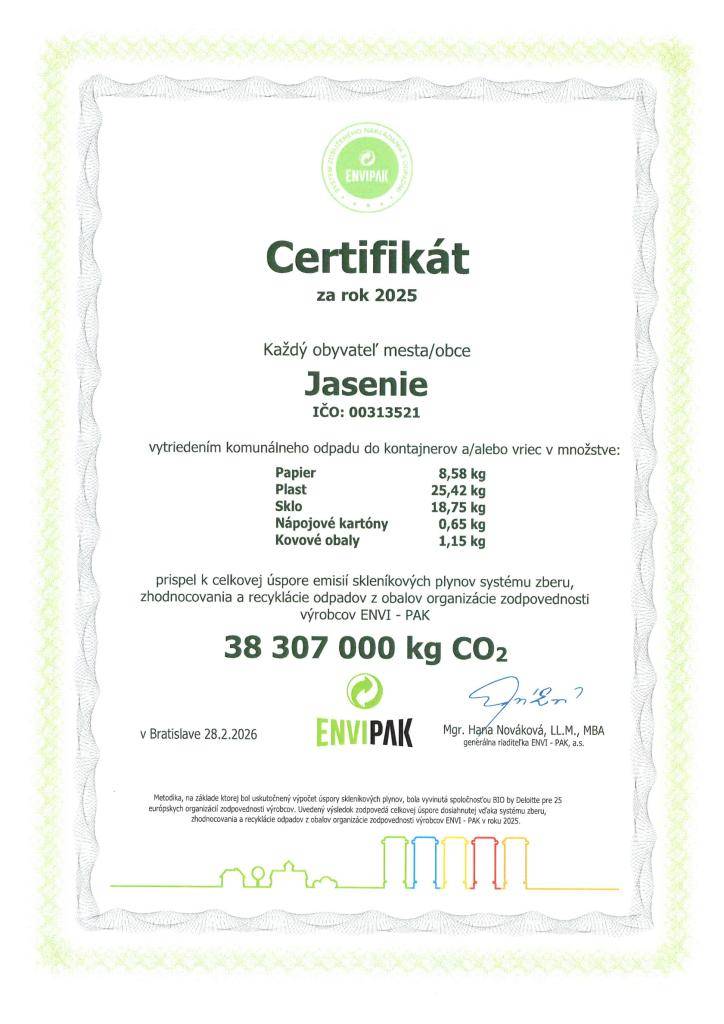 Certifikát za rok 2025
