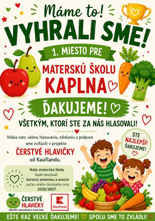 Vyhrali sme - ďakujeme!