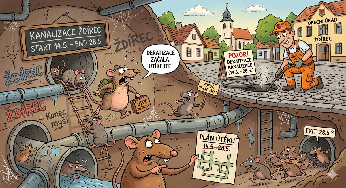 Ode dneška 14.5.2026 do 28.5.2026 bude probíhat v naší obci Ždírec deratizace kanalizace