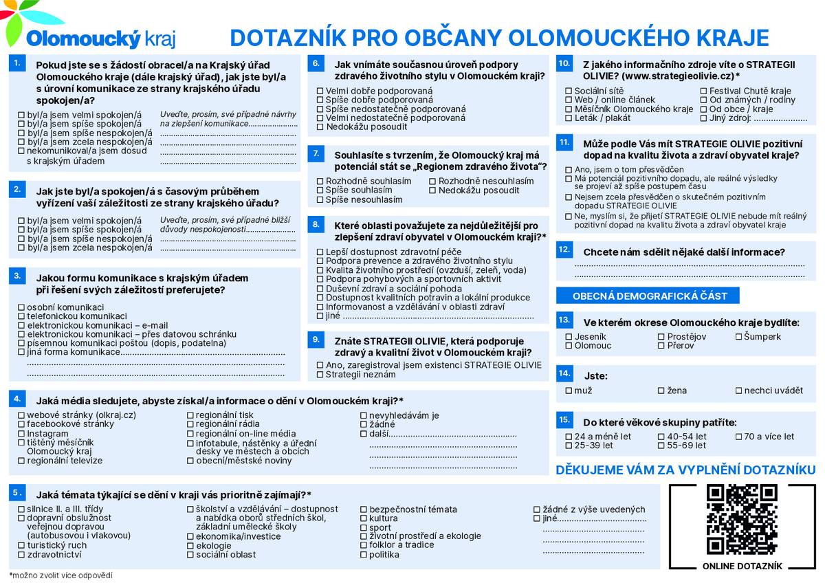 Dotazník pro občany-spokojenost s prací krajského úřadu  https://forms.office.com/e/n22EgUgLVg