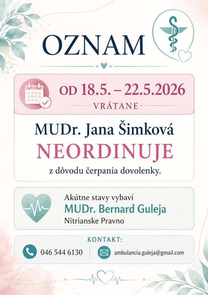 MUDr. Šimková - dovolenka