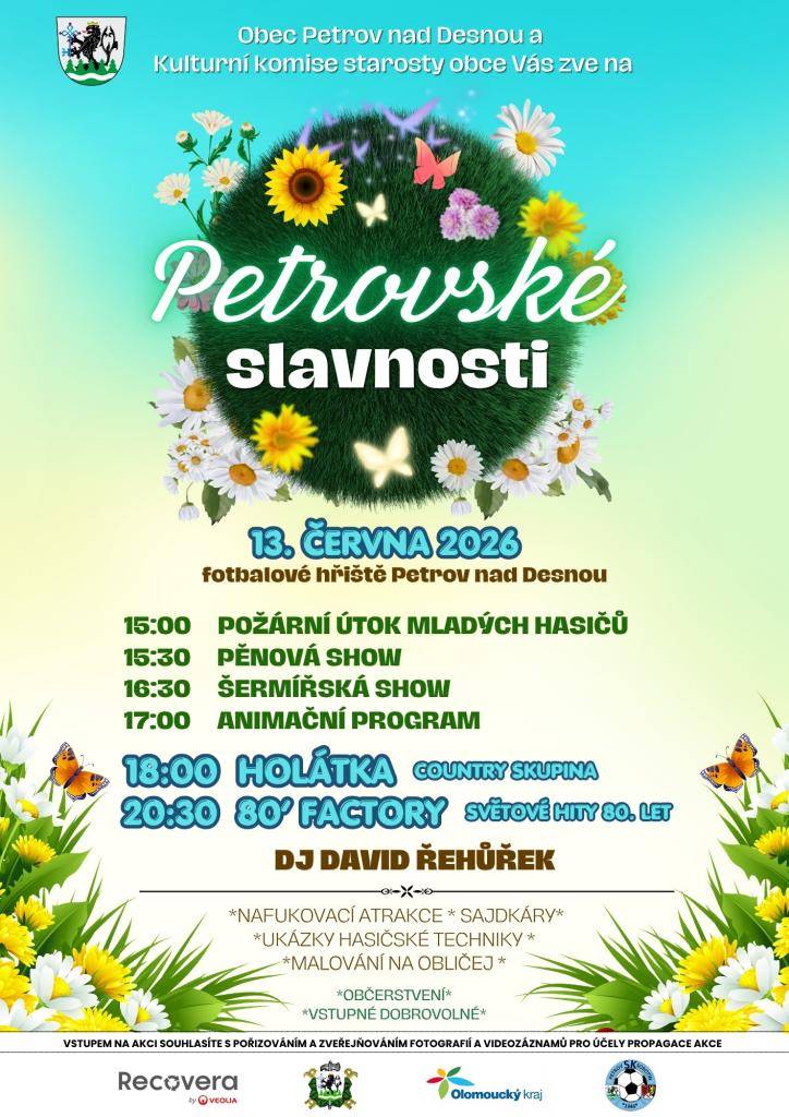 > 13.6.2026 od 15:00 hodin  > fotbalové hřiště Petrov nad Desnou  > atrakce pro děti  > občerstvení zajištěno  > vstupné dobrovolné  > bohatý program
