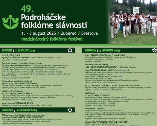 Pozývame vás na medzinárodný folklórny festival Podroháčske folklórne slávnosti. Viac informácií a podrobný program na priloženom plagáte.