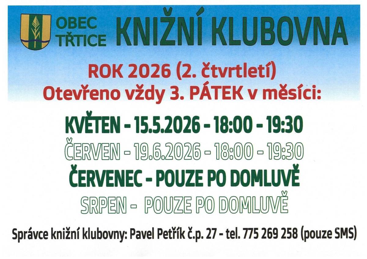≈ 19. 6. 2026 - pátek - OTEVŘENA Knižní klubovna  ≈ 18:00 - 19:30 - kulturní sál - klubovna Cipísek