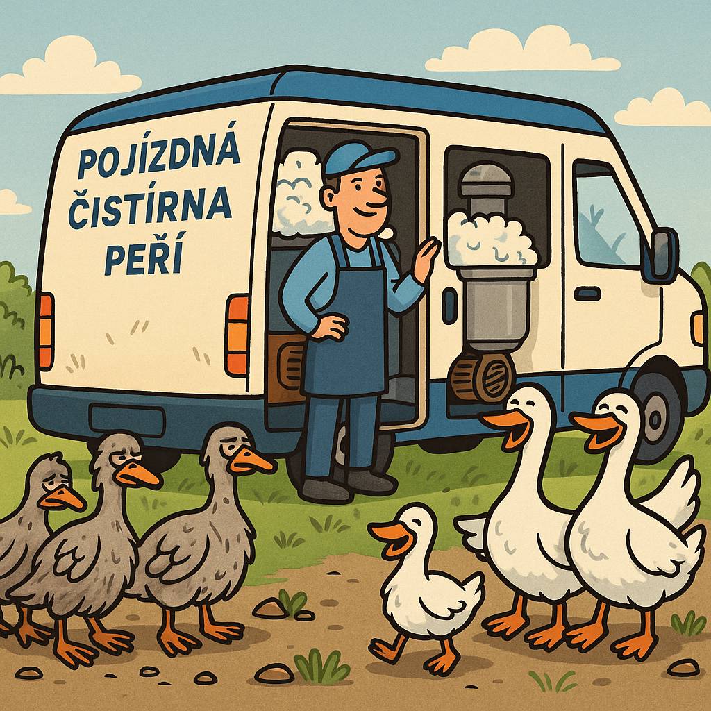 Už tento pátek od 13 do 18 hodin bude před obecním úřadem stát pojízdná čistírna peří RETRO 🛏️🪶 Na místě si můžete nechat na počkání vyčistit peří do peřin a polštářů, koupit nové sypkoviny nebo nabídnout peří k výkupu. 🚚 Přívoz i odvoz zdarma 📞 Informace na telefonu 721 057 500 A nebojte 😄 Obrázek hus je opravdu jen pro pobavení – čistit se bude jen peří do peřin a polštářů 🪿🪶