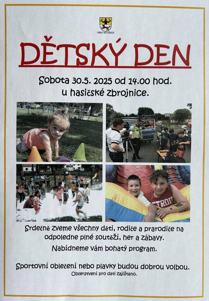 Zveme Vás k hasičské zbrojnici na odpoledne plné her a zajímavostí u příležitosti Mezinárodního dne dětí.