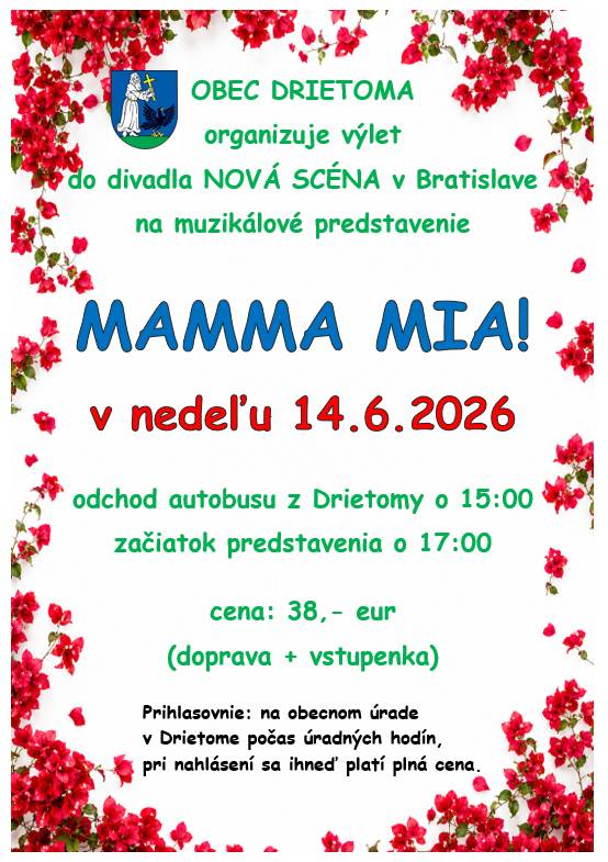 Výlet do divadla Nová scéna v Bratislave na skvelé muzikálové predstavenie Mamma Mia! s výnimočným hereckým obsadením sa koná v nedeľu 14.6.2026.
