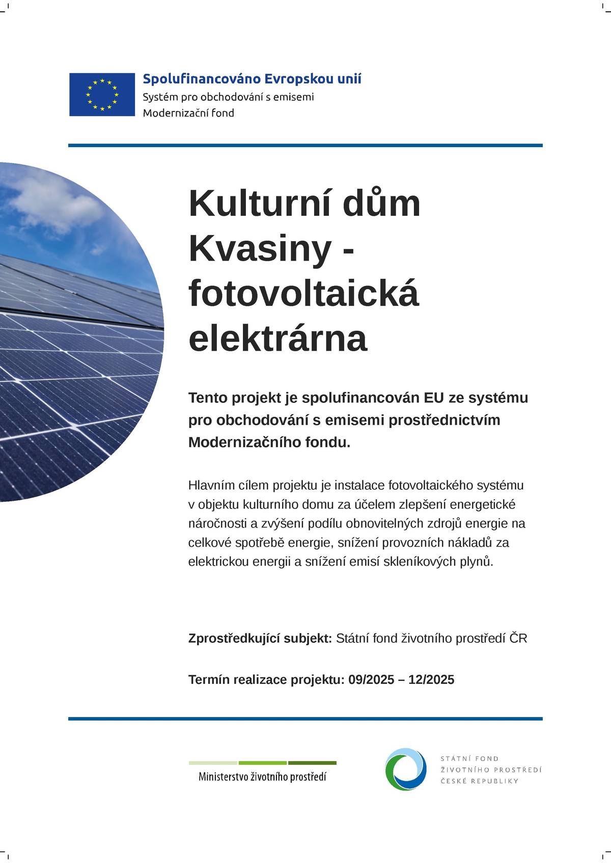 Kulturní dům Kvasiny – fotovoltaická elektrárna