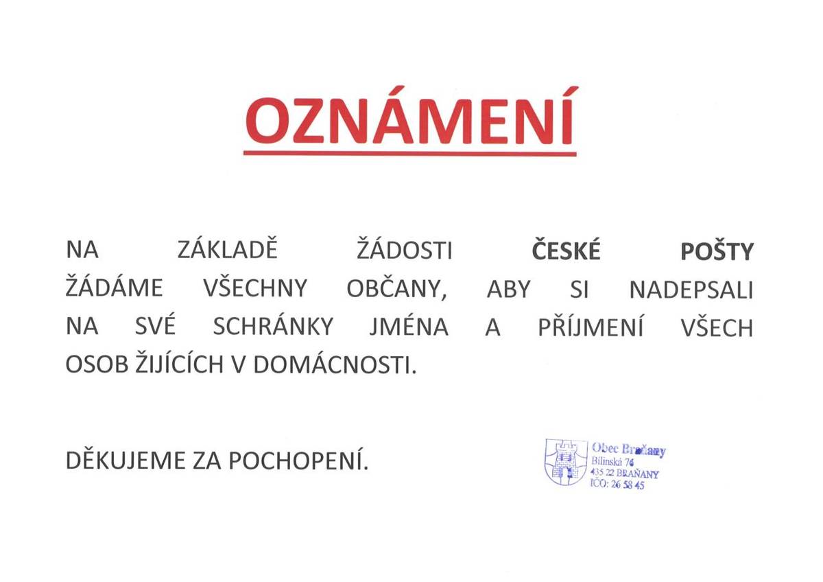 Oznámením občanům Braňa
