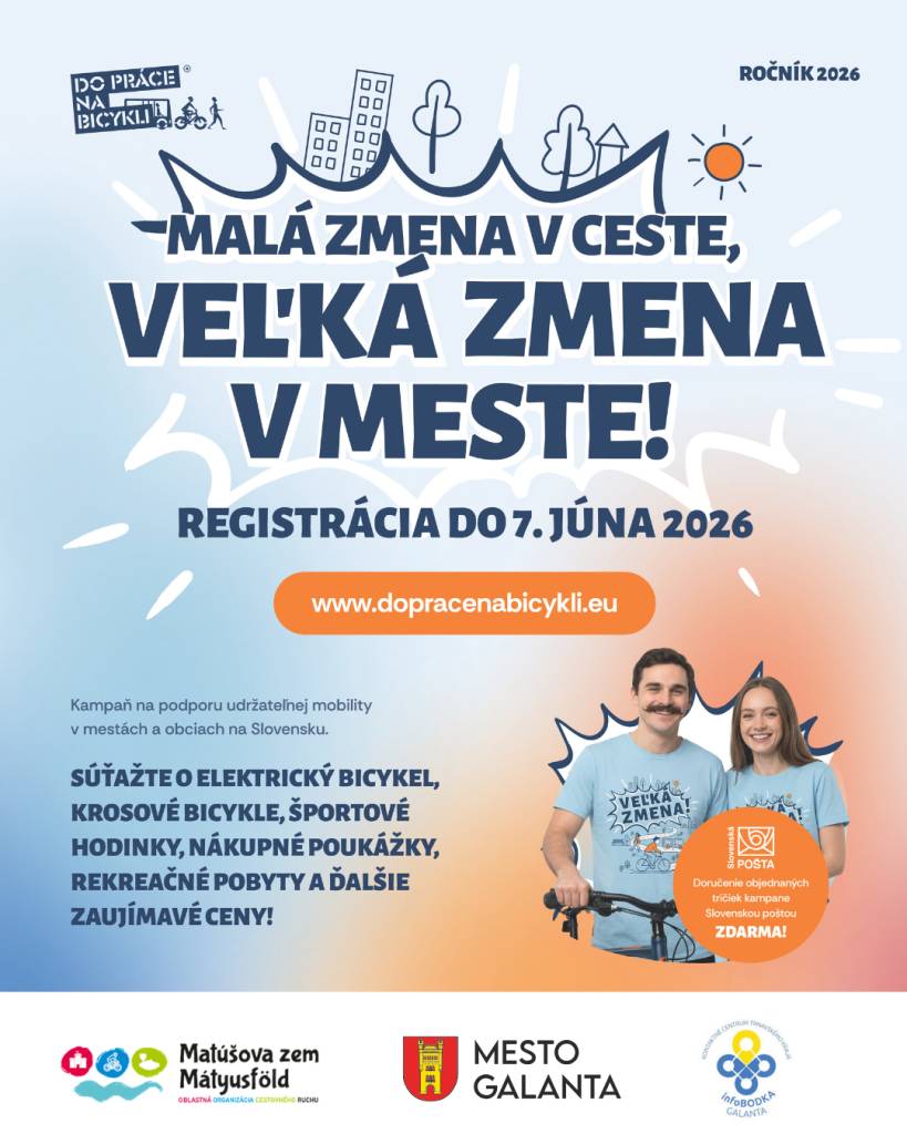 Aj tento rok sa  Mesto Galanta pridáva k celoslovenskej kampani Do práce na bicykli, ktorá už vstupuje do svojho 13. ročníka. Jej cieľ je jednoduchý, ale dôležitý – motivovať ľudí, aby do práce cestovali ekologicky a zdravšie: na bicykli, pešo alebo verejnou dopravou.
