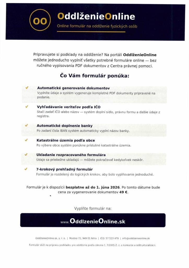 Spoločnosť OddlzenieOnline.sk, s. r. o. pripravila pre ľudí v dlhovej situácii novú službu, ktorá je k dispozícii do 1. júna 2026 bezplatne.